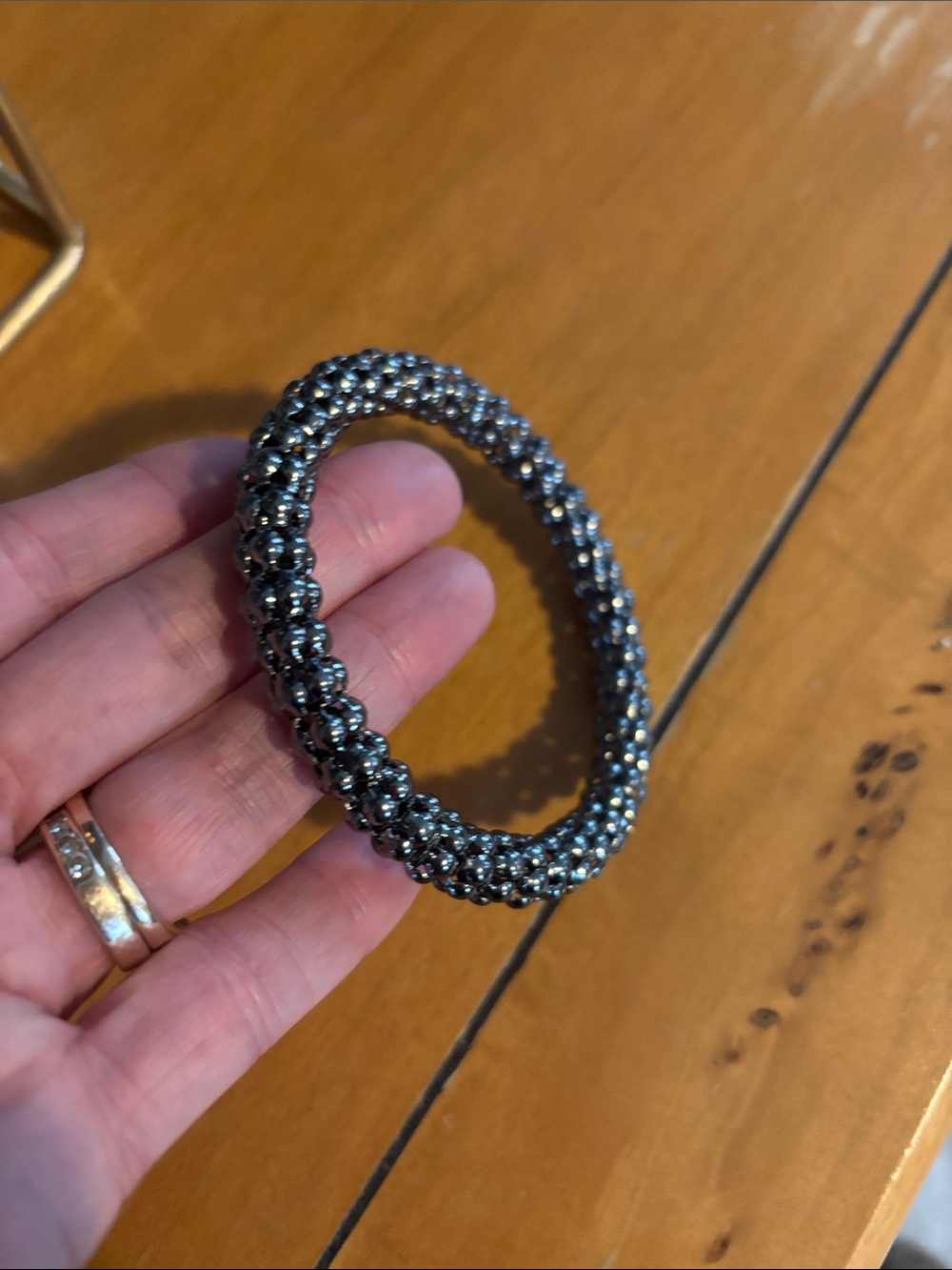 Black Beaded Bangle Bracelet